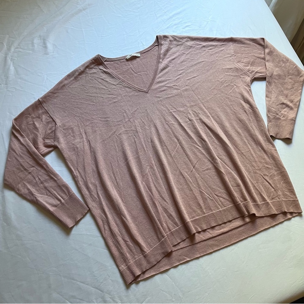 6397 dusty pink v neck long‎ sleeve knit pullover sweater
